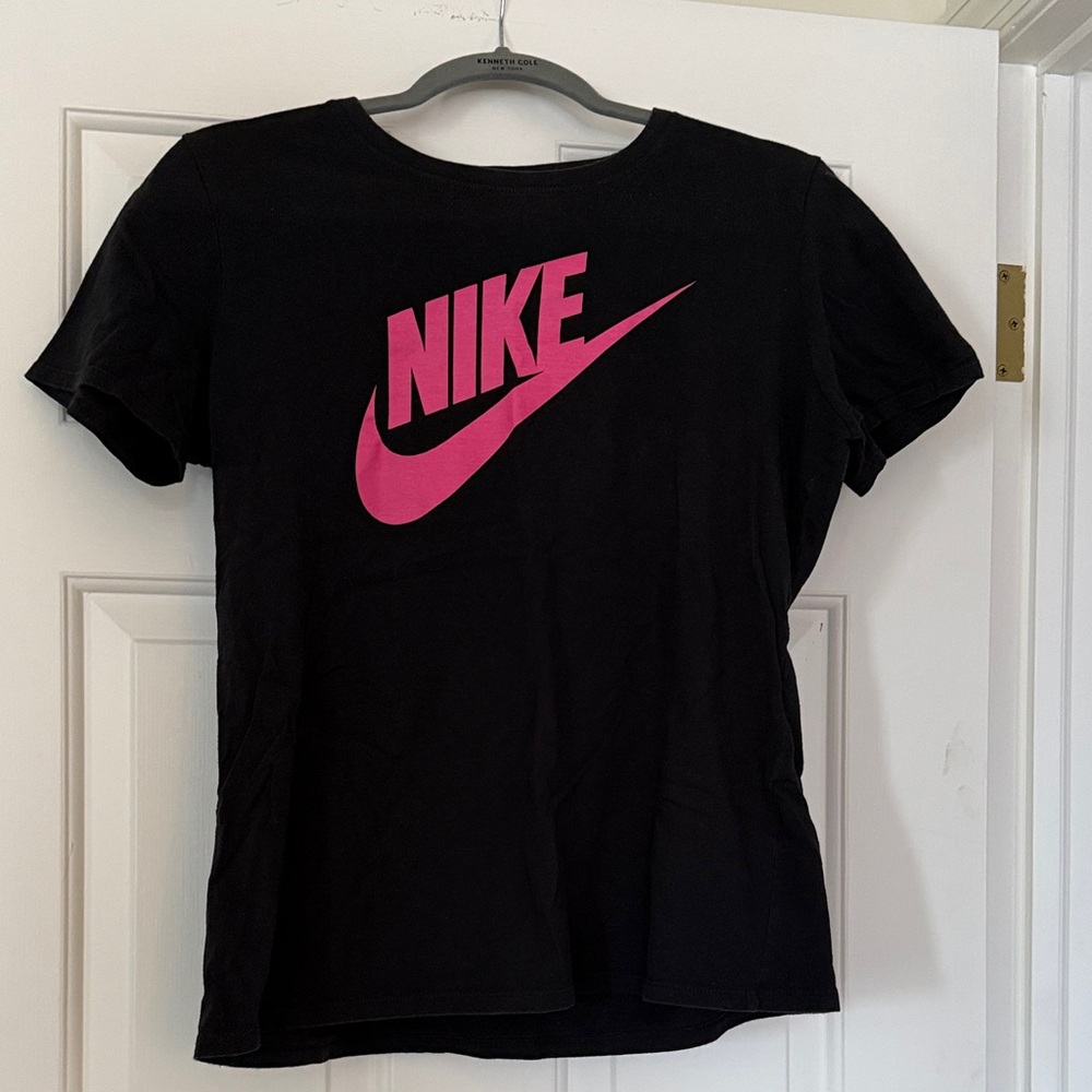 Nike Tee in Black with Vibrant Pink Logo